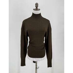 COS Womens Olive Green Ribbed Mock Neck Long Sleeve Tie Back Wrap Sweater Sz S